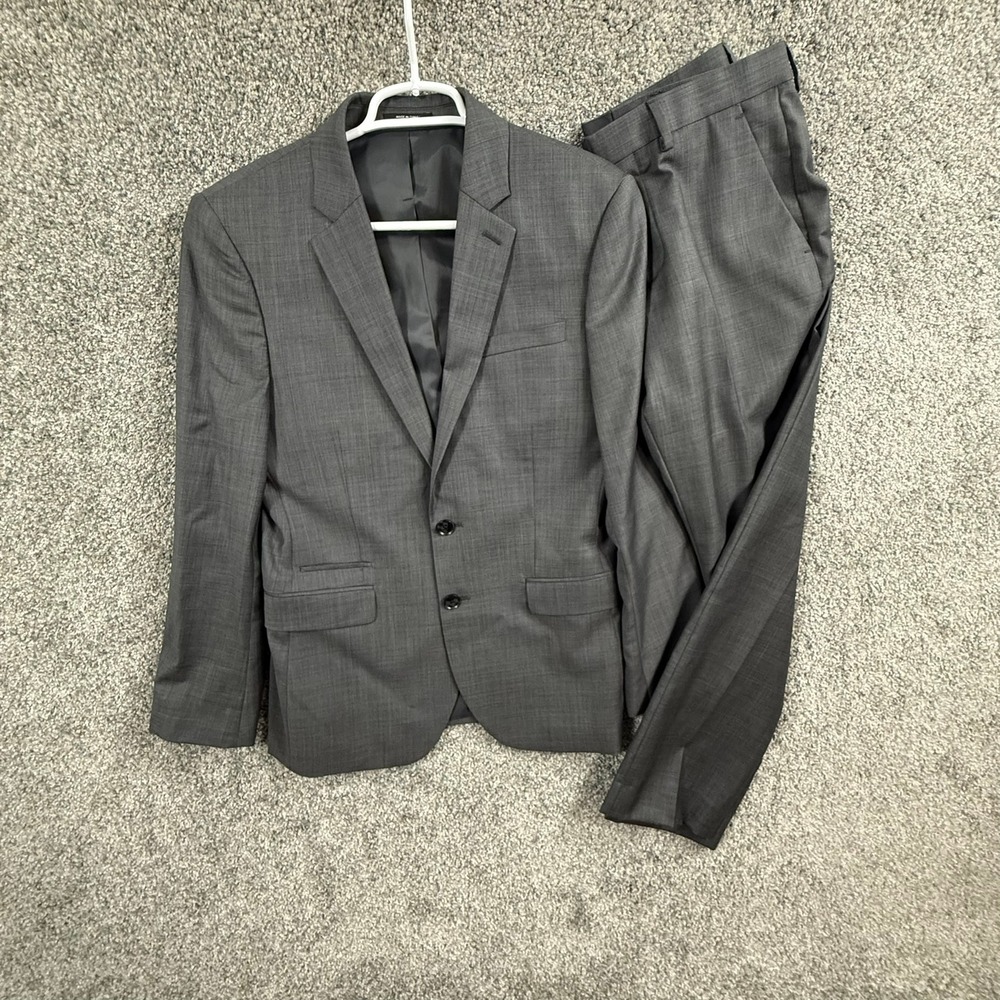 Express Photographer Fitted Gray Wool Blend 2 Piece Suit Mens 36S 31x27